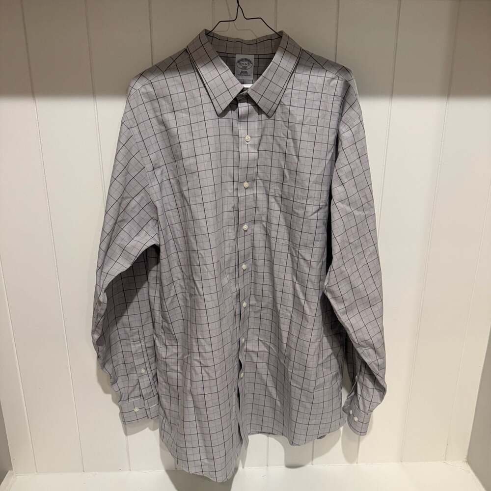 Brooks Brothers 346 Slim Fit Non-Iron Plaid Dress Shirt Size 17.5-34/35